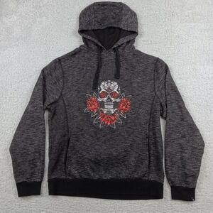 Ring of Fire Hoodie M Charcoal Space Dye Sugar Skull Rose Graphic RN128172
